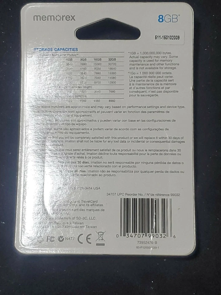 Memorex 8 GB Travel Card Class Micro SDHC New In Package - Image 2 of 2