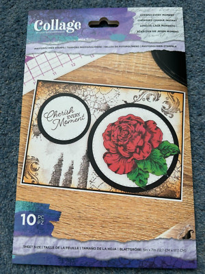 CRAFTERS COMPANION COLLAGE PHOTOPOLYMER 10 BRIEFMARKEN CHERISH EVERY MOMENT ROSE NEU
