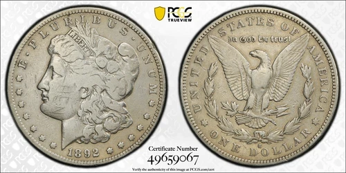 1892 S Morgan Silver $1 Dollar PCGS VG Details Graffiti-Better Date-GOLD SHIELD
