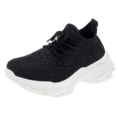 Damen Sneaker Glitzer Stoff Schuhe Keilabsatz Plateau Freizeit