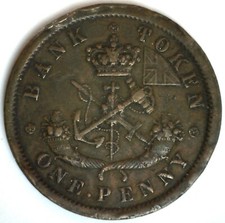 1954 Upper Canada Bank Token Circulated Damaged Rim Dings Pitting 1 Penny YG