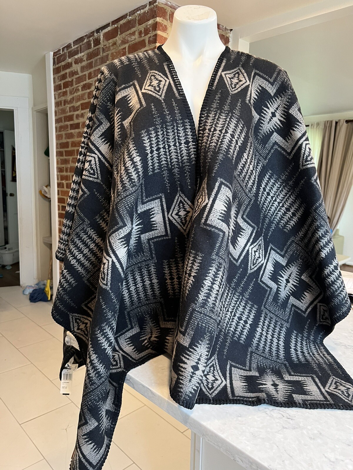Wool Navajo Blanket Poncho Cape Wrap 