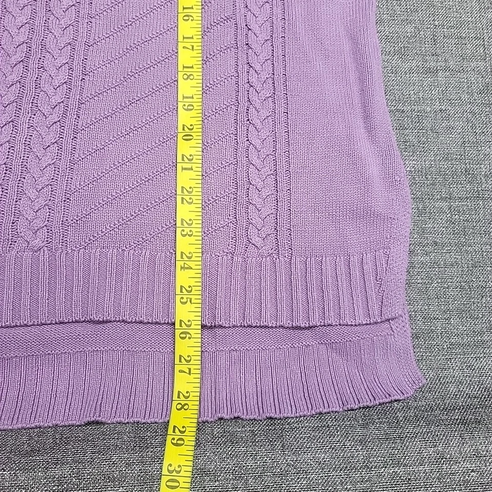 Isaac Mizrahi Live Trendy Cable Sweater Pullover with Cut Out Large Size Purple - Image 3 of 4