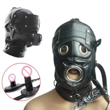 BDSM Hood Blindfold Head Harnes Mask with Mouth Gag Gimp Bondage Restraint Games