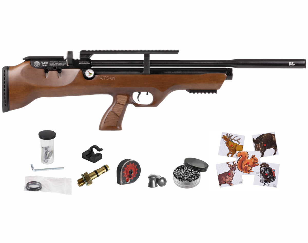 Hatsan FlashPupQE PCP .177 Cal Air Rifle with Paper Targets and