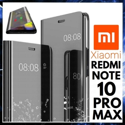 FLIP COVER FOR XIAOMI REDMI NOTE 10 PRO MAX BLACK MIRROR CASE CLEAR VIEW