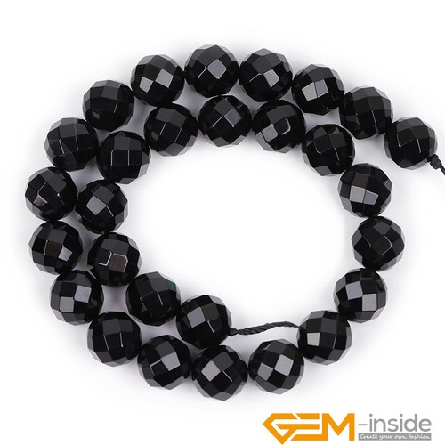 Natural Black Agate Onyx Faceted Round Loose Spacer Beads For Jewelry Making 15" - Picture 10 of 60