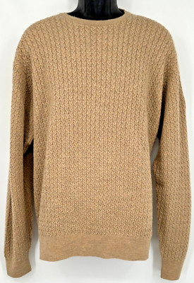 Bobby Jones Mens Pullover Crew Neck Cable Knit Golf Sweater Large Beige Wool