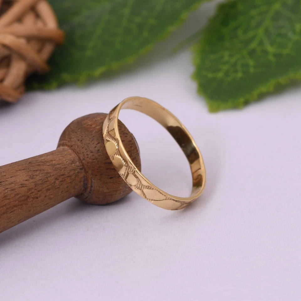 Stacking Ring Yellow Gold Plated Textured Ring, Midi Ring, Unique Gift For Her - Image 2 of 4