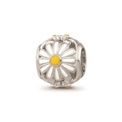 Reflexionsperlen Sterling Silber rhodiniert emailliert Gänseblümchen Bead