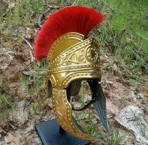 Casco pretoriano ático medieval romano griego latón caballero casco pluma - Imagen 6 de 13