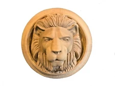 Hand Crafted Solid Hardwood Lion Head in Round Frame