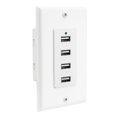 RecPro RV Wall Mount USB Charger with Wall Plate | 4 USB Ports | 12V DC Input