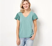 Candace Cameron Bure Eyelet Flutter-Sleeve Knit Top-Trellis-4X-NEW-A475885