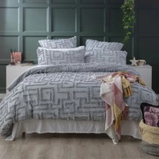 3 Pcs Gray Cotton Duvet Cover Set, Stylish Cover with Unique Geometric Design