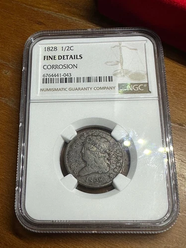 1828 1/2 cent us coin 13 stars NGC Fine Details