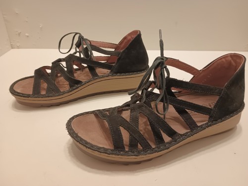 Naot Sandals Yarrow Scrappy Black Leather Women's Size 6