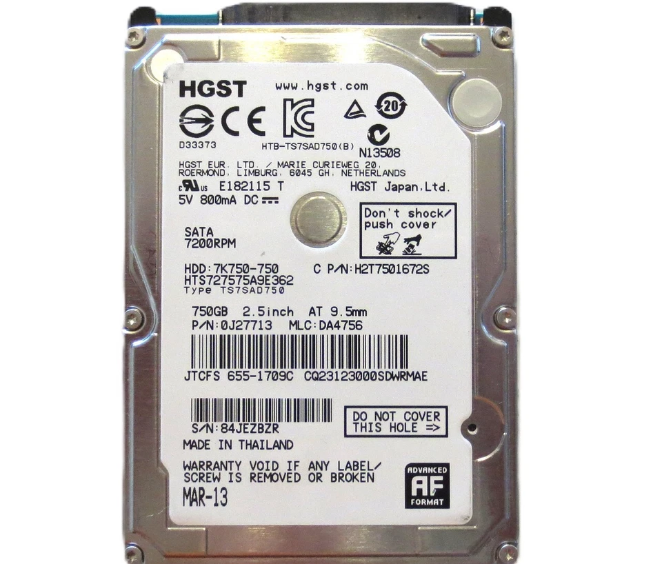 Hitachi HTS727575A9E362 0J27713 DA4756 (84J) Thailand 750gb 2.5" Sata HDD 2013 - Image 2 of 3