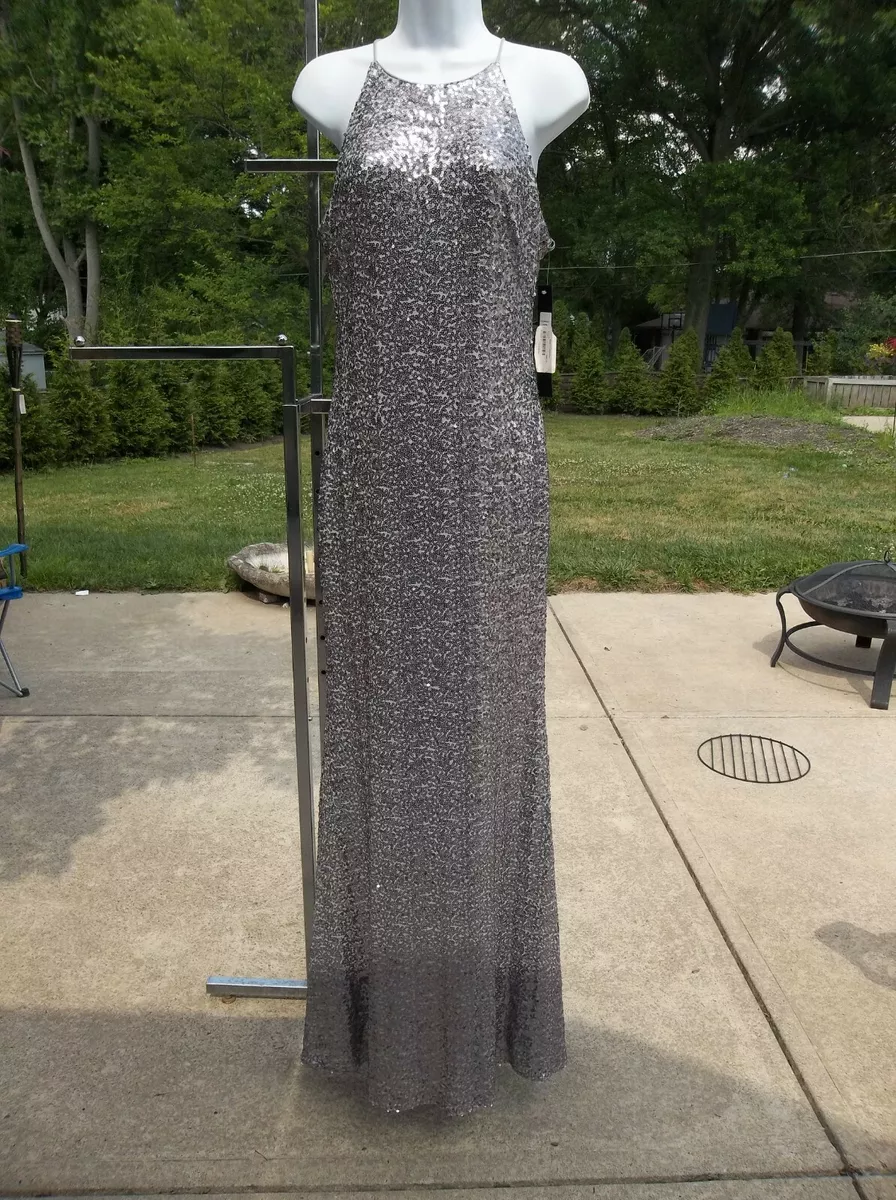 Badgley mischka sale silver gown