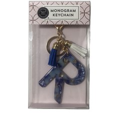 "R Monogram Keychain with Blue White Tassels by Modern Expressions - NIB