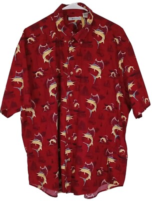 Crossings Marlin Swordfish Fishing Oxford Shirt Sz. XXL Short Sleeve Button-Down