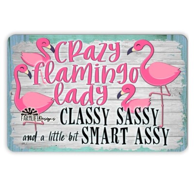 Crazy Flamingo Lady Sign - Classy, Sassy and Smart Assy - 12x8 handmade aluminum