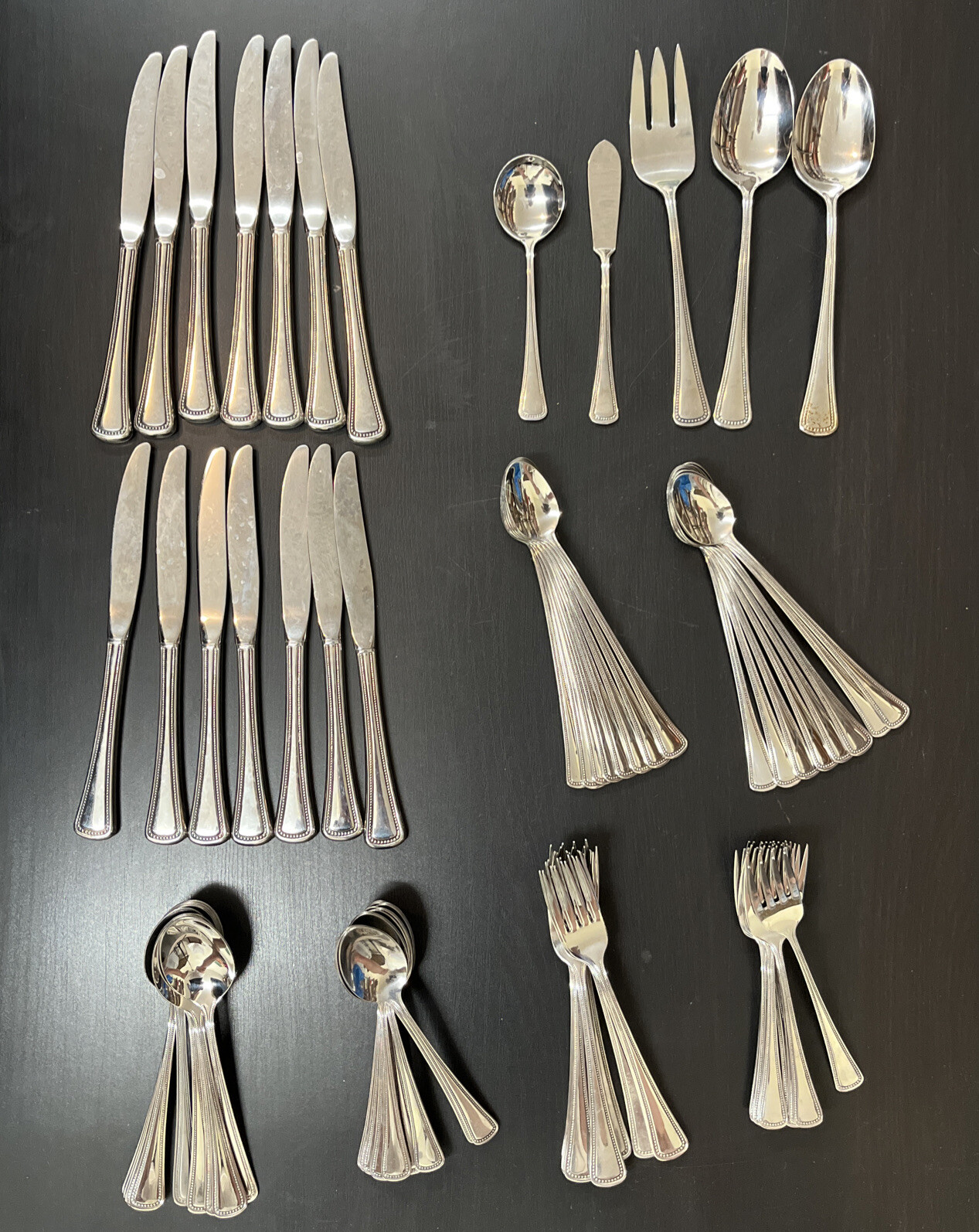 1881 Rogers ONEIDA BEADED ARTISTRY, NEEDLEPOINT Stainless FLATWARE 82