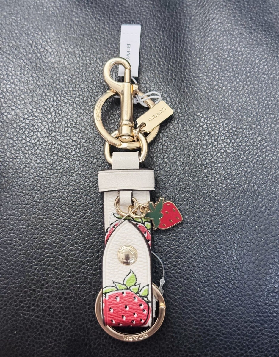 NWT Coach Trigger Snap Bag Charm With Strawberry Print Key Fob