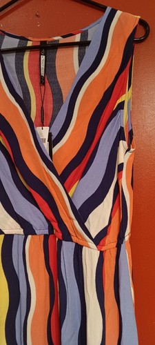 Vestido Tracy Reese Mujer M Sin Mangas Cuello en V Volantes Envolvente Rayas Ligero Nuevo con Etiquetas - Imagen 3 de 20