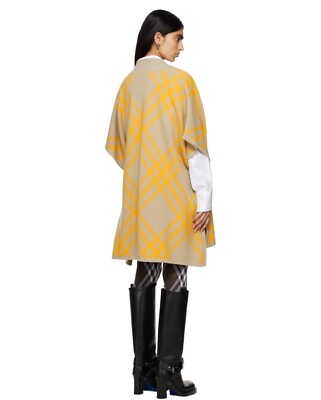BNWT Burberry Carly Check Wool Cape Taupe & Yellow Check