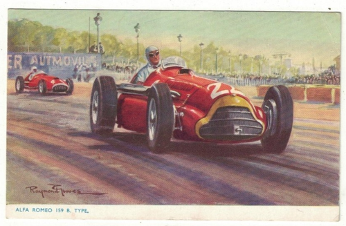 Artist Drawn Postcard Alfa Romeo 159 B Type Racing Car Posted 1956