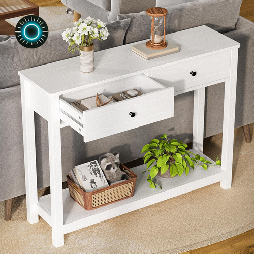 Console Table with Drawers Sofa Table with Storage Shelves 2-Tier Wooden Entrywa - Picture 8 of 12