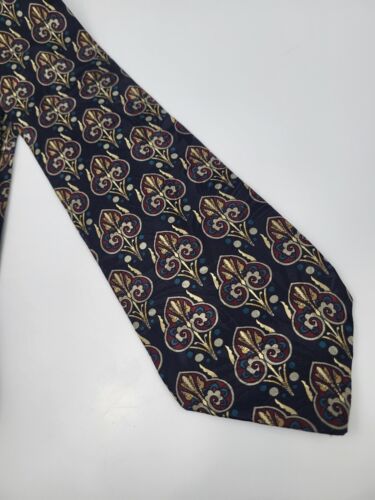 Vtg IZOD Silk Tie Black Gold Red Blue Geometric Men Necktie USA 56 x 3.5/8 - Picture 3 of 5