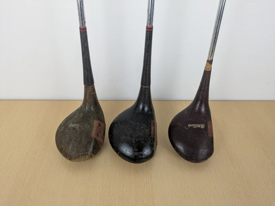 Vintage Wood Gold Clubs Drivers X3 Spalding Top Flite Wilson Display Pieces Prop - Image 2 of 4