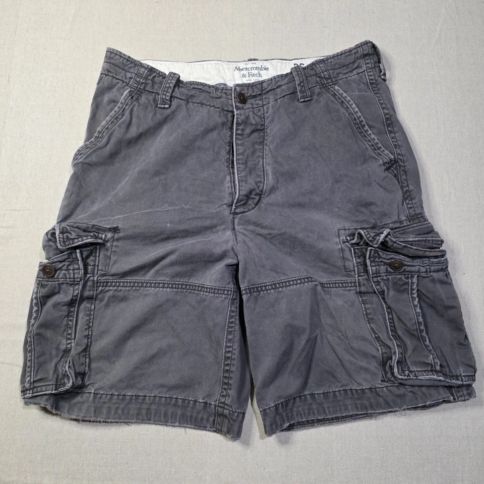 Vintage Y2K Abercrombie & Fitch Cargo Shorts Men's Size 36 Gray With Drawstring - Image 2 of 4