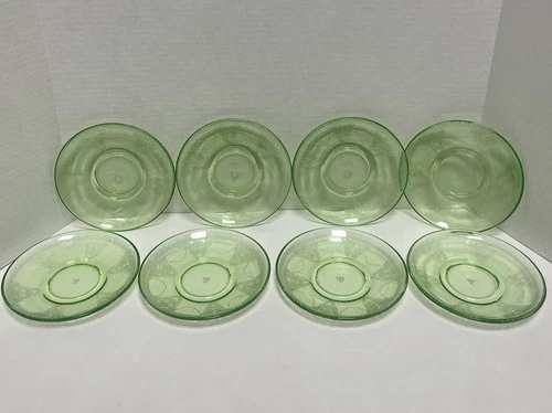 Set of 8 Georgian Lovebird Uranium Depression Glass Saucers/Starters