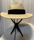 Sun Hat Scala Hat Handmade Wide Brim Size M Beige W/ Black Hatband And Logo — photo 1