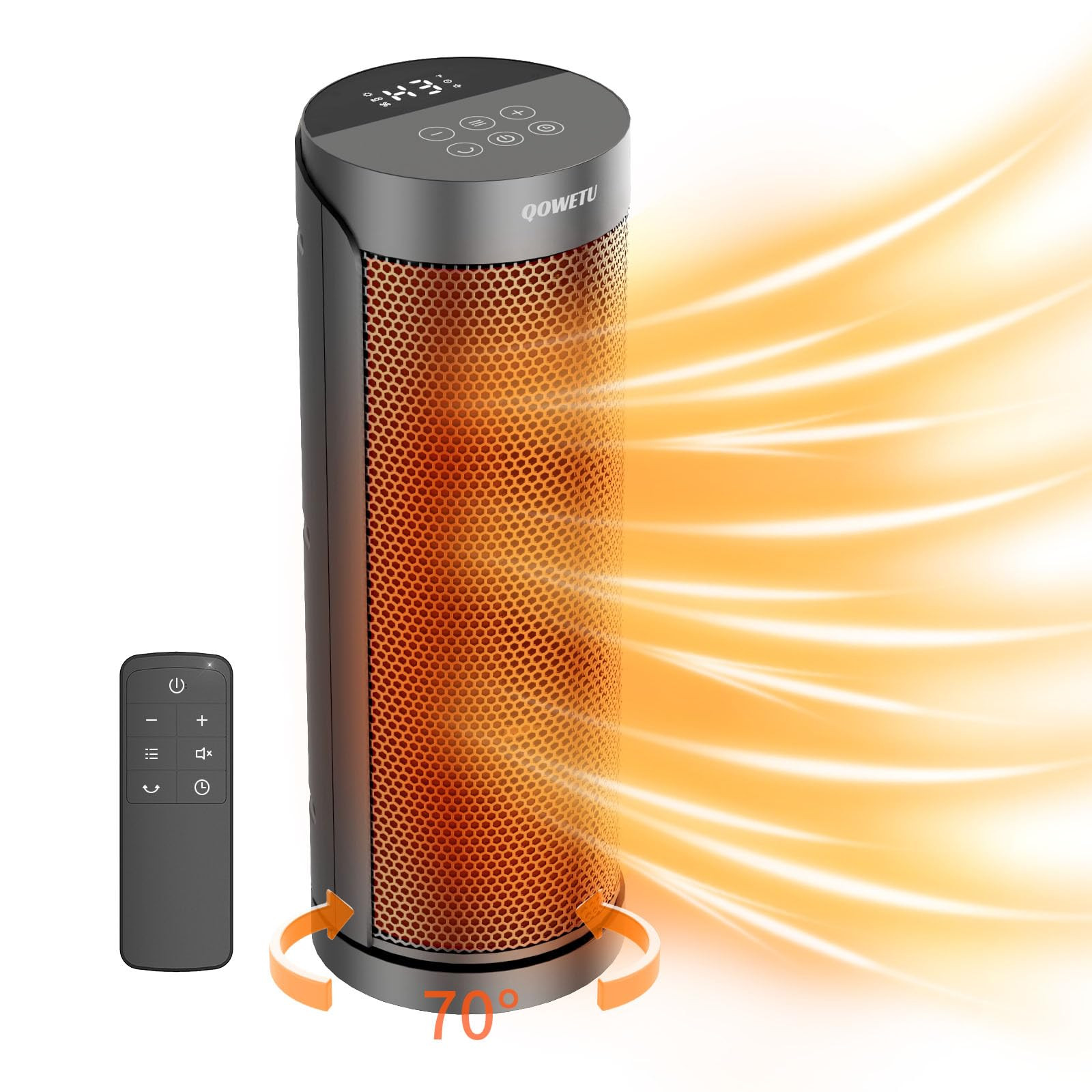 Portable Space Heater for Indoor Use with Remote - 70° Oscillating Electric H...