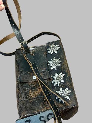 WW2 German Edelweiss Alpine Leather Bag Antique Military Satchel 1940s Gear Rare - Picture 7 of 20