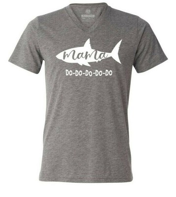 Mommy Mama Shark Do Do Do T-Shirt SUPER SOFT V-Neck Top NEW Summer Mothers Day S
