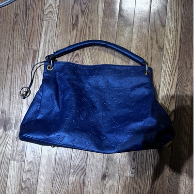 Louis Vuitton Blue Monogram Embossed Shoulder Bag Top Handle Dust Bag Gold
