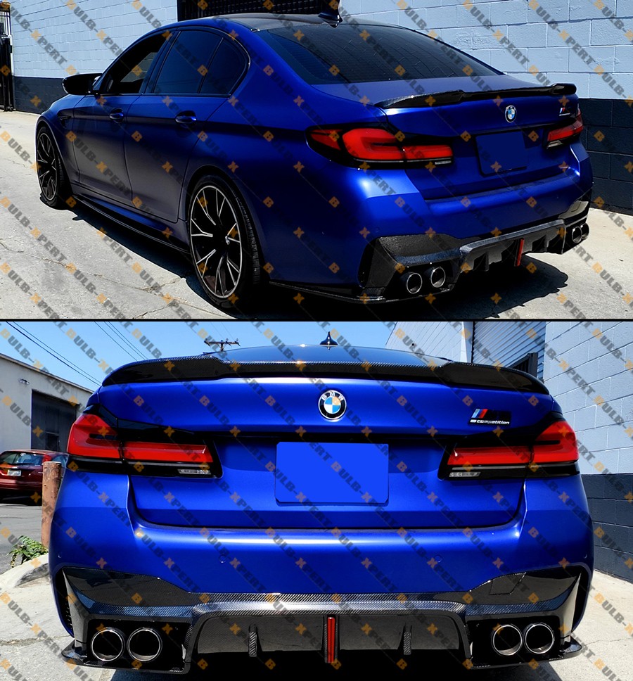 For 2018-23 BMW F90 M5 CTM LED Carbon Fiber Rear Diffuser Kit + CS Trunk Spoiler