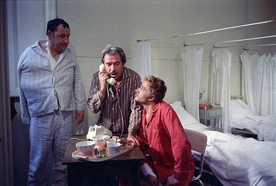 Ugo Tognazzi phone calling from the an hospital bedroom beside Fre- Old Photo