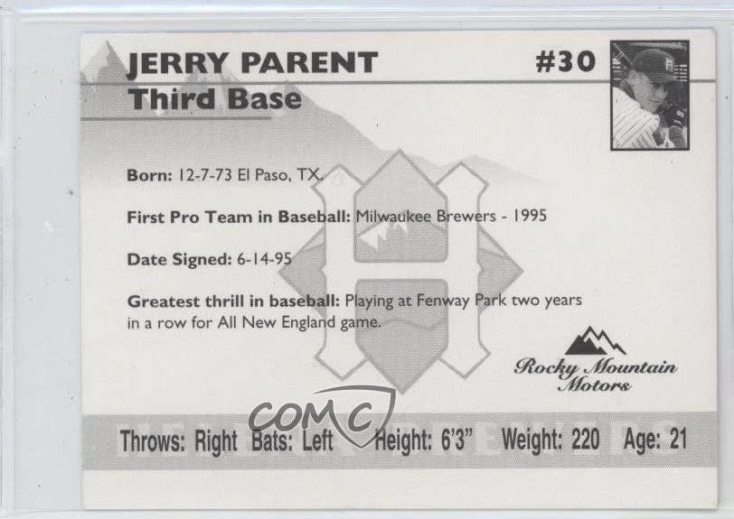 1995 Rocky Mountain Motors Helena Brewers Jerry Parent #30 - Image 2 of 2