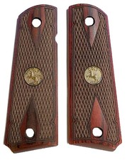 1911 Full Size Grips Double Diamond Rosewood Gold Medallion Colt + Gold Screws