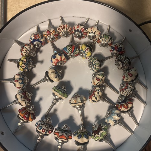 30 Mix Vintage Look Flower Ceramic Knobs Door Handle Cabinet Drawer Cupboard