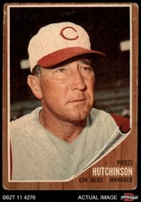 1962 Topps #172 Fred Hutchinson Normal Tint Reds COMMON VARIATION 1 - POOR
