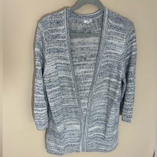 J. Jill Open Cardigan Sweater Seaglass heathered Beach 100 Cotton size L