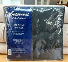 Fieldcrest Velvet Touch 100% Acrylic Blanket Full/ Queen Satin Trim Black Vtg