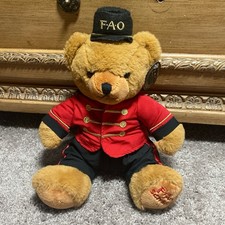FAO Schwarz 12  Soldier Teddy Bear Red Coat Uniform Black Pants  Hat New